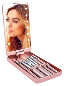 Kosmetické LED zrcátko na make-up + 5 štětců na make-up černé barvy