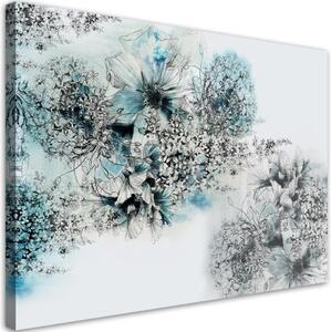 Obraz na plátně, Abstrakce modrých květin - 90x60 cm