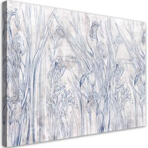Obraz na plátně, Modré obrysy květin - 90x60 cm
