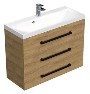 Koupelnová skříňka s černou úchytkou a umyvadlem SAT Cube Way 100x71x40 cm dub Hickory mat CUBE2C1003DH