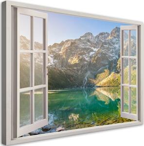 Obraz na plátně, Okno jezera v horách Natura - 120x80 cm