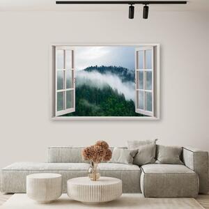 Obraz na plátně, Les v pohledu na mlhu z okna - 60x40 cm