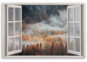 Obraz na plátně, Podzimní okno v horách - 60x40 cm