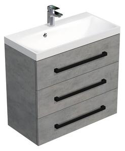 Koupelnová skříňka s černou úchytkou a umyvadlem SAT Cube Way 80x76,5x40 cm beton mat CUBE2C803BE