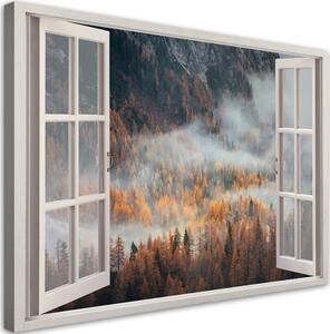Obraz na plátně, Podzimní okno v horách - 100x70 cm