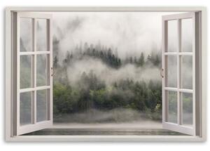 Obraz na plátně, Lesní okno v mlzeném jezeře - 60x40 cm
