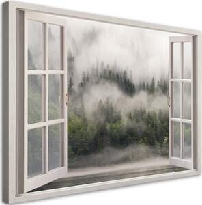 Obraz na plátně, Lesní okno v mlzeném jezeře - 100x70 cm