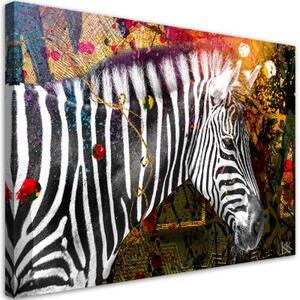 Obraz na plátně, Zebra na barevném pozadí - 90x60 cm
