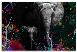Obraz na plátně, Slon na barevném pozadí - 90x60 cm