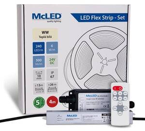 McLED LED pásek - sada 4 m + Přijímač Nano IP67, 240 LED/m, WW, 6 W/m, DC 24V, 500 lm/m, CRI90, IP67, 10 mm, vodič 3 m ML-126.034.90.S04002