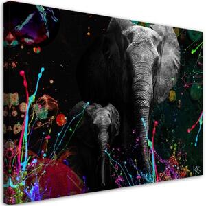 Obraz na plátně, Slon na barevném pozadí - 90x60 cm
