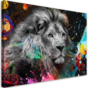 Obraz na plátně, Lev na barevném pozadí - 120x80 cm