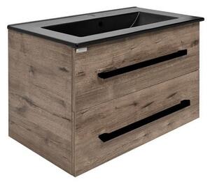 Koupelnová skříňka s černou úchytkou a umyvadlem SAT Cube Way 80x53x46 cm dub Wellington mat CUBE46C802DWMODC