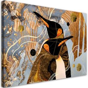 Obraz na plátně, Abstrakce zvířat zlatých tučňáků - 120x80 cm