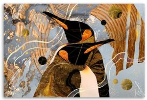 Obraz na plátně, Abstrakce zvířat zlatých tučňáků - 60x40 cm