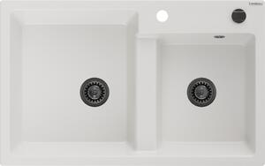 MEXEN/S - Tomas granitový dřez 2-bowl 800 x 500 mm, bílá, + černý sifon 6516802000-20-B