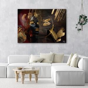 Obraz na plátně, Africká žena zlaté abstrakce - 90x60 cm
