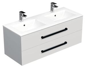 Koupelnová skříňka s černou úchytkou a umyvadlem SAT Cube Way 120x53x46 cm bílá lesk CUBE46C1202BIMOD