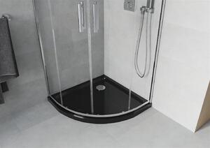 Mexen Rio, čtvrtkruhový sprchový kout s posuvnými dveřmi 90 x 90 cm, 5mm čiré sklo, chromový profil + černá sprchová vanička, 863-090-090-01-00-4170