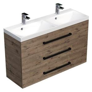 Koupelnová skříňka s černou úchytkou a umyvadlem SAT Cube Way 120x76,5x40 cm dub Wellington mat CUBE2C1203DW