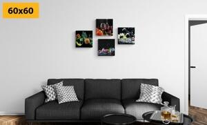 Set obrazů víno a kousky ovoce na černém pozadí - 4x 40x40 cm