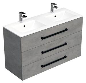 Koupelnová skříňka s černou úchytkou a umyvadlem SAT Cube Way 120x76,5x46 cm beton mat CUBE46C1203BEMOD