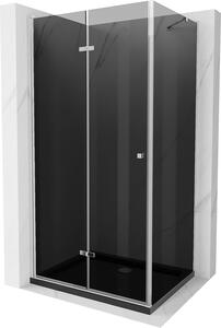 Mexen Lima, sprchový kout se skládacími dveřmi 90 (dveře) x 100 (stěna) cm, 6mm šedé sklo, chromový profil + slim sprchová vanička černá + chromový sifon, 856-090-100-01-40-4070