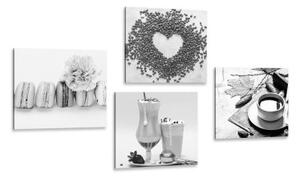Set obrazů nápoje se sladkým potěšením v černobílém provedení - 4x 40x40 cm