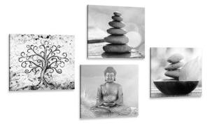 Set obrazů s černobílým Feng Shui motivem - 4x 60x60 cm