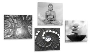 Set obrazů Feng Shui v černobílém stylu - 4x 40x40 cm