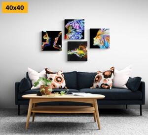Set obrazů barevná abstrakce na černém pozadí - 4x 40x40 cm