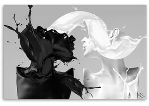 Obraz na plátně, Káva a mléko Černá a bílá pár láska - 60x40 cm