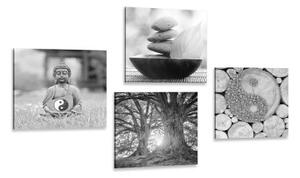 Set obrazů v černobílém stylu Feng Shui - 4x 40x40 cm