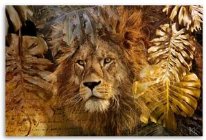 Obraz na plátně, Lev a zlaté listy - 120x80 cm