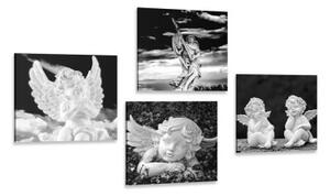 Set obrazů andílky v černobílém provedení - 4x 40x40 cm