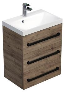 Koupelnová skříňka s černou úchytkou a umyvadlem SAT Cube Way 60x76,540 cm dub Wellington mat CUBE2C603DW