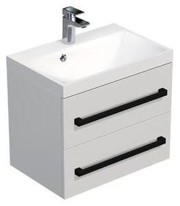 Koupelnová skříňka s černou úchytkou a umyvadlem SAT Cube Way 60x53x40 cm bílá lesk lesk/mat CUBE2C60ZBL