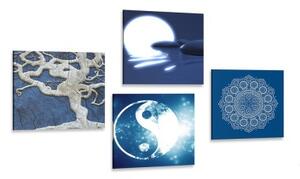 Set obrazů Feng Shui v modrém provedení - 4x 40x40 cm