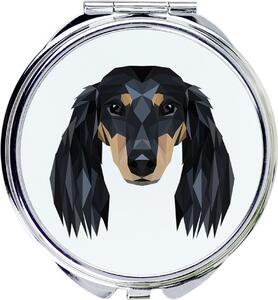 Zrcadlo s fotografií a geometrickým vzorem, určené pro majitele jezevčíků (dlouhosrstých), značky Art-Dog