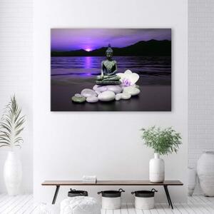 Obraz na plátně Buddha Fialový zenový kámen - 60x40 cm