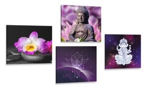 Set obrazů Feng Shui ve fialovém provedení - 4x 40x40 cm