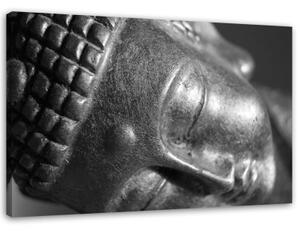 Obraz na plátně Hlava Buddhy černá a bílá - 100x70 cm