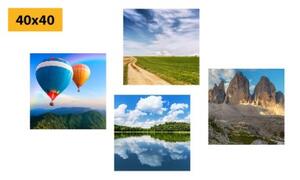 Set obrazů let balónem přes zemi - 4x 40x40 cm