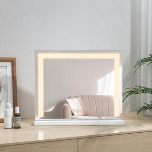 Zrcadlo Heilmetz Kosmetické zrcadlo s osvětlením Zrcadlo pro líčení Stolní zrcadlo 3 barvy světla Stmívatelné 50x42cm Bílý železný podstavec Stolní zrcadlo S dotykovým ovládáním