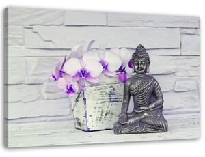 Obraz na plátně Buddha a květiny - 60x40 cm