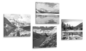 Set obrazů okouzlující horské krajiny v černobílém provedení - 4x 40x40 cm