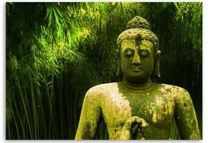 Obraz na plátně Buddha Zelené bambusové listy - 60x40 cm
