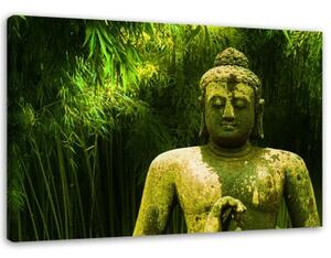 Obraz na plátně Buddha Zelené bambusové listy - 90x60 cm