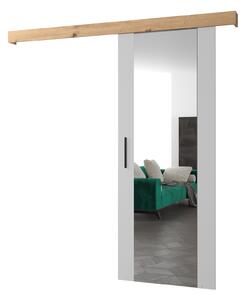 Posuvné dveře 90 cm Sharlene II (bílá matná + dub artisan + černá) (se zrcadlem)