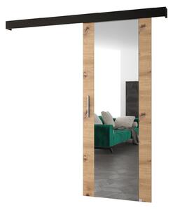Posuvné dveře 90 cm Sharlene II (dub artisan + černá matná + stříbrná) (se zrcadlem)
